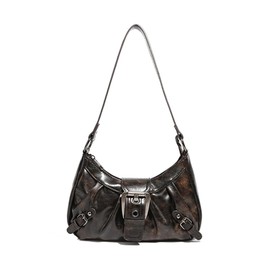 Small Punk Shoulder Bag for Women, Y2K Punk Style Hobo Bag Soft PU Leather Handbag for Daily Use (Black)
