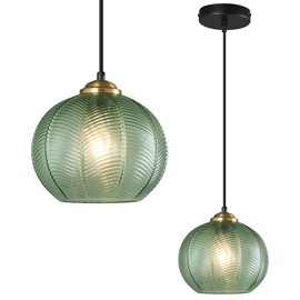 LBSQJ Green Glass Pendant Lights Kitchen Island 1 Pack 7.48 in Hand Blown Glass Globe Pendant Light Fixtures Modern Pendant Lighting for Kitchen Island Bedroom Dining Room