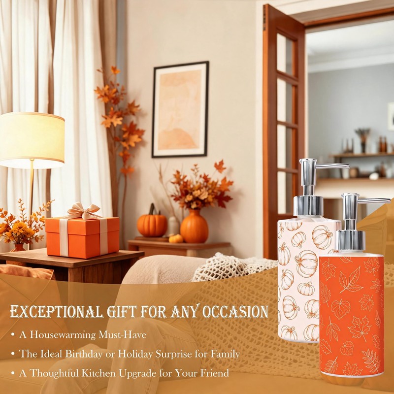 Fall Soap Dispenser with Pump Pumpkin Maple Leaf Bathroom Decor