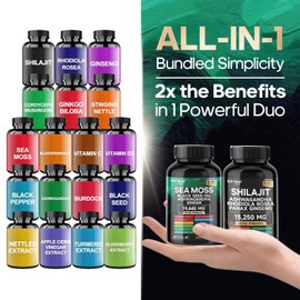Quit mood Sea Moss and shilajit Bundle 120 Capsules, with Seamoss, Black Seed Oil, Ashwagandha, Ginger, Burdock Root, Turmeric, Black Pepper Healthcare Dietary, All-in-One Multivitamin Combo Black Seed Oil