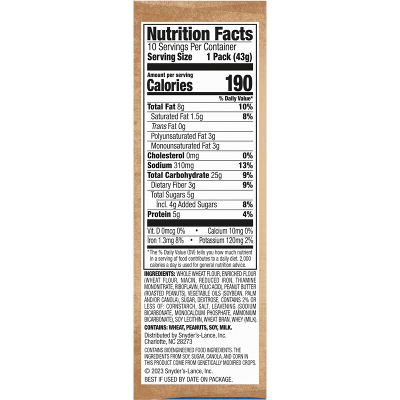 Lance Sandwich Crackers, Made with Whole Grain Crackers, Peanut Butter,