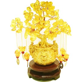 Feng Shui Citrine/Citrine Money Tree and Citrine Tree, Faucet Crystal Tree/Chinese Dragon Fortune Crystal Tree/Gift Tree … (Yellow)