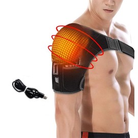 USB Shoulder Heating Pad Heated Shoulder Brace Wrap 3 Heating Setting Shoulder Compression Sleeve for Rotator Cuff Portable Shoulder Heat Pad Adjustable Shoulder Support Protector