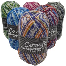 Comfort Colour Sock Wool 4-Ply Colour Set 6 x 100 g Sock Yarn 420 m Running Length / 100 g Multicoloured Colour Gradient Set 02.06.21