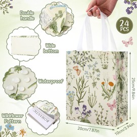 Supervitae 24 Pack Wildflower Theme Gift Bags Medium Goodie Floral Party Favor Bags Vintage Reusable Totes Non Woven Totes for Wedding Birthday Baby Shower Family Holiday Travel(9.8" x 7.9" x 3.9")