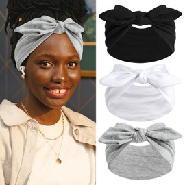 SAWINDA 3Pack Black Bow Headbands for Women Boho Wide Head Bands for Women's Hair Non Slip Elastic Hair Bands Soft Headwraps Workout Yoga Turban Hair Accessories