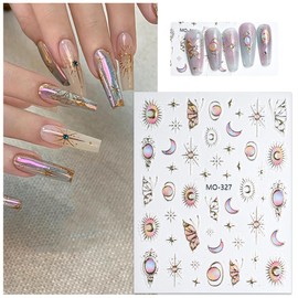 5D Crystal Baroque Glue Embossed Sun Star Nail Stickers for Nail Art with Rhinestones Colorful Irregular Geometric Butterfly Nail Art Stickers 3D Heart Flower Self-Adhesive Designs Decals for Women