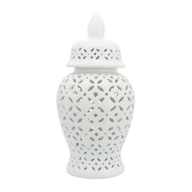 Sagebrook Home Cut-Out Daisies Temple Jar, White