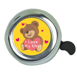 ABSOAR Cycling I Love My Bike Aluminum Round Bike Bell with Teddy Bear Sticker, Classic Ring Bicycle Bell, Bike Accessories Bell Ring for Adults Kids (Silver)