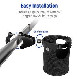 LEXIN C3 Motorcycle Cup Holder for Harley Davidson, Drink Holder with 360°Swivel Ball-Mount, Aluminum Clamp for 7/8'' to 1 1/4'' Handlebar/Bumper/Pole Mount, Fits for ATV/UTV/Scotter, Black