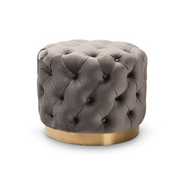 Baxton Studio Valeria Modern Tufted Velvet Ottoman in Gray and Gold