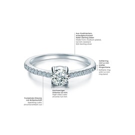 Tresor 1934 - Ring - 925 Sterling Silver with Cubic Zirconia - Women's Jewelry - Many Sizes, Zirconia Ring, Silver Jewelry, Sterling Silver Ring, Zirconia Jewelry - 60181011