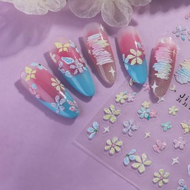 Flower Nail Stickers Nail Decals 5D Self Adhesive Bows Star Moon Mixed Shapes Floral Design Spring Summer Nails Art Sticker Manicure Decoration DIY Acrylic Salon Manicure for Women