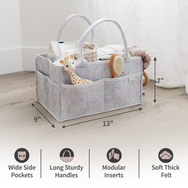 PUTSKA Baby Diaper Caddy Organizer - Nursery Storage Basket for Diaper Station, Baby Basket Shower List and Registry Gift Must-Haves, Newborn Essentials, Nursery Decor for Boy or Girl - Grey, Regular