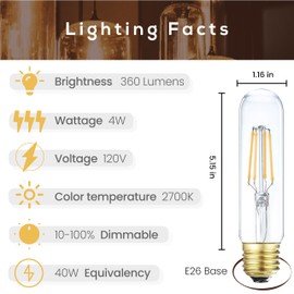 Weyolin Edison Light Bulbs,120V, E26 Base, LED Bulbs, Warm White 2700K, 4W Vintage Bulb 40 Watt Equivalent,Dimmable for Desk Lamp,Curio Cabinet,Pendant Light (6-Pack)