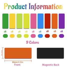 QGGTQG Pack of 72 Magnetic Strips, Writeable, 30 x 80 mm, Magnetic Labels, Writeable, Colourful Magnetic Signs for Labelling, Wipe-Clean Magnetic Signs for Whiteboard, Fridge, Metal Cabinet (72)
