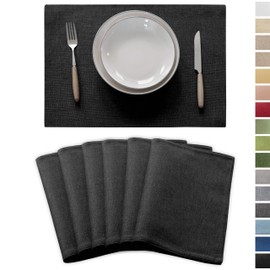 Demetex Cloth Placemsts Set of 6 Black Stain Resistaint Place Mats Oil Proof Washable Plate Mats for Dining Table Holiday Cafe Banquet, Black