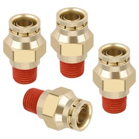 Boeray 1/2" Quick Push to Connect Fittings Brass Union Straight Joint DOT Approved 1/2" Tube OD x 1/4" NPT Thread Air Line Adapter Air Suspension Kit for Truck Trailers and Air Brake System 4pcs