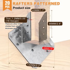 20 Pack 18-Gauge Hurricane Ties for Rafter, Heavy Duty Hurricane Straps, Robust Hot Galvanized Rafter Hanger Brackets, Joist Hangers for 2X Deck Joists