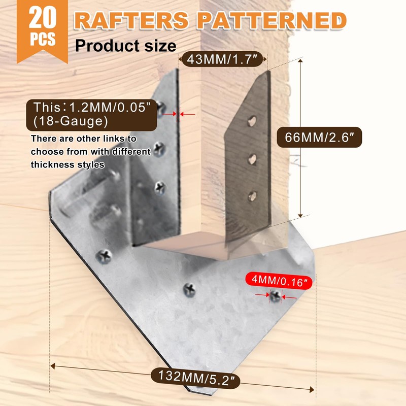 20 Pack 18-Gauge Hurricane Ties for Rafter, Heavy Duty Hurricane