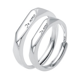Daesar Engagement Ring Pair Rings Set 925 Silver Wedding Rings with Engraving Te amo Partner Rings Adjustable Silver, Sterling Silver, No Gemstone