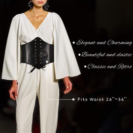 Geyoga 2 Pieces Women Corset Belt Lace up Wide Elastic Waistband Retro Tied Waspie Waist Belt for Carnival Costume Cosplay(Black, Brown)