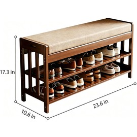 SACSTAR Shoe Rack and Storage Bench for Entryway, 2-Tier Upholstered Shoe Organizer with Cushion, 17.3" x 10.6" x 23.6" Compact Shoe Bench for Hallway, Living Room, Bedroom