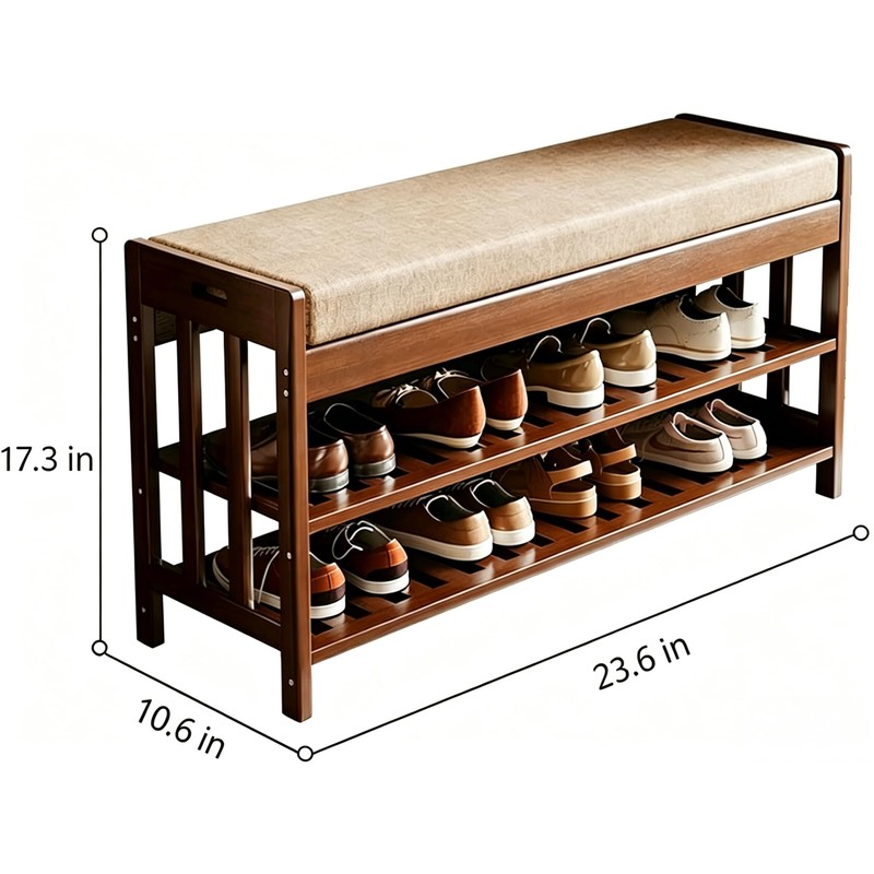 SACSTAR Shoe Rack and Storage Bench for Entryway, 2-Tier Upholstered