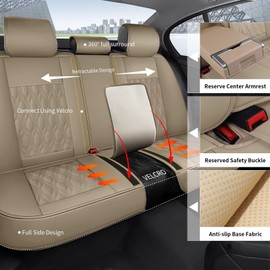 DISUTOGO Car Seat Covers Fit for Nissan Altima 2009-2023 2024 2025: Full Set 5 Seats Faux Leather Automotive Seat Covers Waterproof Business Vehicle Seat Cushion Protector （5 Seat, Beige）