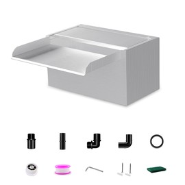 Waterfall Pool Fountain LONGRUNNEW 304 Stainless Steel 9.06" Rectangular Waterfall Spillway, Water Fall Fountain with Pipe Connector for Garden Outdoor, Swimming Pools, Fountains, Pond and Spa