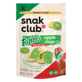 Snak Club Tajin Apple Rings Gummy Candy, Fruit Candy Gummies with Chili and Lime Seasoning, Mild, Gluten-Free and Vegan Snacks, 11 oz Resealable Bag