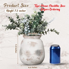 Ninehaoou Ceramic Rustic Vase 7.3 Inch Whitewashed Terra Cotta Vase, Farmhouse Decor Pottery Decorative Flower Vase for Home, Living Room, Entryway, Floor, Holiday Wedding Christmas New Year Gifts