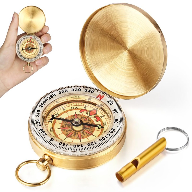 flintronic Outdoor Brass Compass, Pocket Compass, Hiking Compass, Portable with