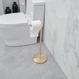 BWE Bathroom Toilet Paper Holder Stand Brushed Gold SUS304 Stainless Steel RV Modern Freestanding Toilet Paper Roll Holder for Bathroom Kitchen and Washroom with Heavy Weighted Base