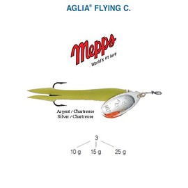 B-Creative Mepps Aglia Spinners/Lures - Sea Trout Pike Perch Salmon Bass Fishing Tackle (FLYING C SILVER/FLUORO YELLOW / 25g)