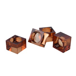 DONOUCLS Home Crystal Tealight Candle Holders Pack of 4, 1.5 Inches Height, Heavy Solid Square Hand Cut Tealight Holders Sets, Centerpiece for Home Decor(Brown)