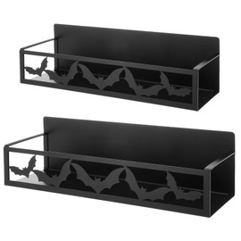 Beeveer 2 Pack Bat Magnetic Spice Rack for Refrigerator, Spice and Seasoning Organizer, Black Metal Fridge Organizers and Storage Magnetic Shelf for Fridge Oven Side