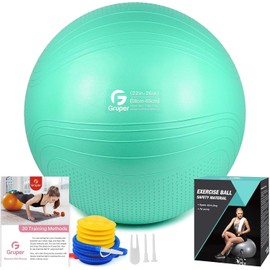 Gruper Yoga Ball, 55-75cm Extra Thick Exercise Ball for Workout Fitness Balance, Anti Burst Chair for Home and Office Desk,Includes Hand Pump & Workout Guide Access (Teal, 26 inch (65cm),L)