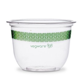 Vegware Compostable Clear PLA Plastic 10oz Food Salad Bowls, Case of 1000, Round Cold Food Containers, Renewable Plant-Based, Inserts & Lids Available, Disposable