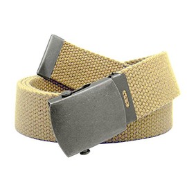 Build A Belt Classic Antique Silver 1.25" Wide Slider Buckle with Canvas Web Belt (Mens Medium Khaki)