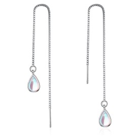 Unbranded 925 Silver Plated Opal Teardrop Ear Chain Thread Through Threader Earrings P1
