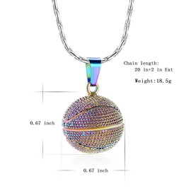 constantlife Cremation Jewelry for Ashes - Basketball Stainless Steel Memorial Pendant Urn Necklace Keepsake for Men Women (Colorful)