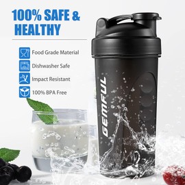 GEMFUL Shaker Bottle for Protein Mixes 28 oz BPA-Free Leak Proof Gym Smothies Mixer Water Cups 2 Pack | GEMFUL