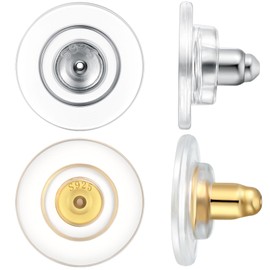 DELECOE 925 Sterling Silver Locking Earring Backs,14K Gold Plated Earring Backs Replacements for Diamond Studs Hypoallergenic Secure Earring Backs Gold+White
