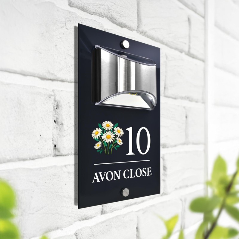 Custom Signs Solar Illuminated Modern Anthracite House Number Sign 24cm