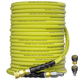 TechSweepPro Pressure Washer Hose 100FT 3/8" for Cold and Hot Water 248°F, with Swivel Quick Connect, 4500PSI Kink Resistant Grade Steel Wire Braided, Power Washer Hose With 2pcs M22-14mm Adapter