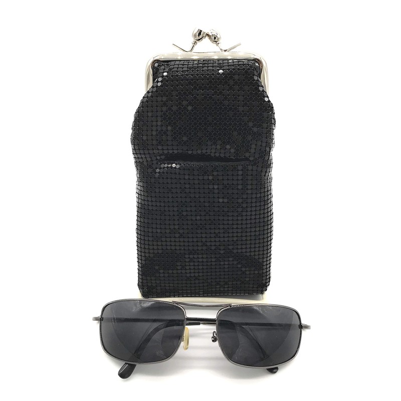 Women's Metal Mesh Eyeglass Case with Crystal Stones Kiss Lock