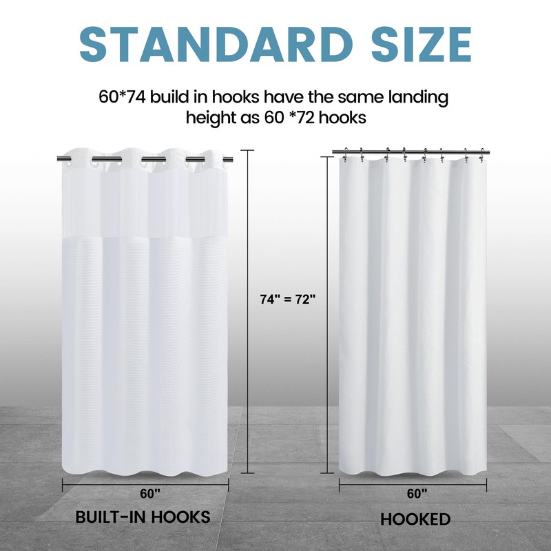 EUTXL Stall No Hook Shower Curtain with Snap in Liner,230GSM