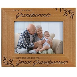 Only the Best Grandparents get Promoted to Great Grandparents, Engraved Natural Wood Photo Frame Fits 4x6 Horizontal Portrait for Grandparents, Grandparent's Day, Grandma Gifts, Grandpa Gifts