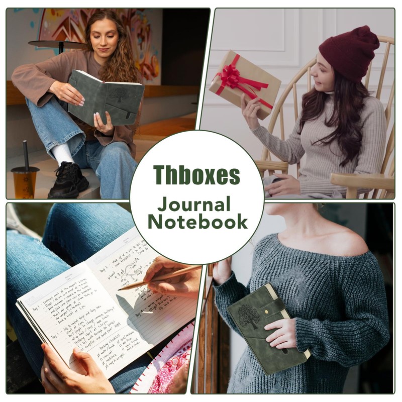 Thboxes Thick A5 Journal Notebook Lined, 360 Pages Hardcover Leather